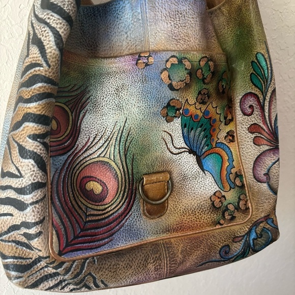 Anuschka | Women's Genuine Leather Hand-painted Butterfly Floral Shoulder Bag - Picture 2 of 15